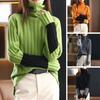 Women Winter Autumn Sweater Turtleneck Neck Protection Long Sleeve Knitted Warm Thick Soft Pullover Color Block Patchwork Lady Sweater