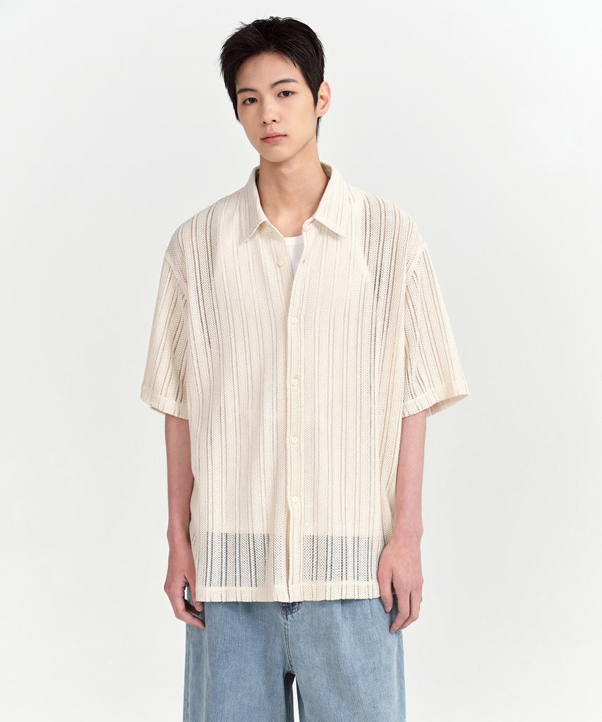 MUSINSA STANDARD Relaxed Crochet Short Sleeve Shirt [Ivory]