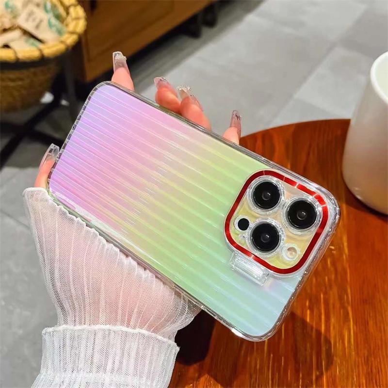 Роскошный красочный чехол для телефона с держателем лазерной линзы для iPhone 14 13 12 Pro Max, прозрачный акриловый противоударный чехол