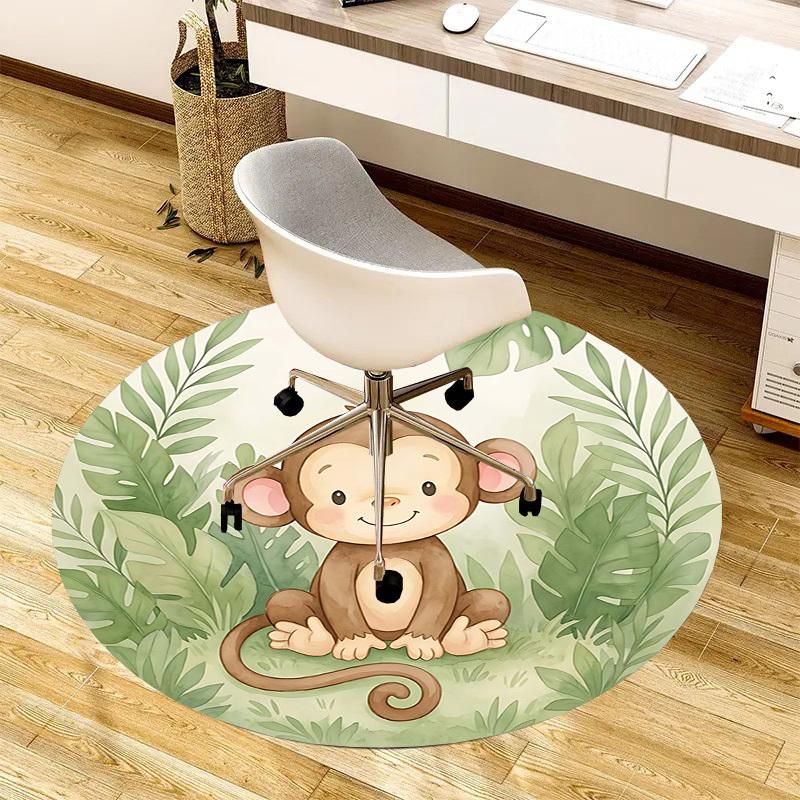 1PC Monkey Jungle Non-Slip Floor Round carpet, Office, family, bedroom, Large Area Rug Indoor Rugs, Durable Polyester-Z0417