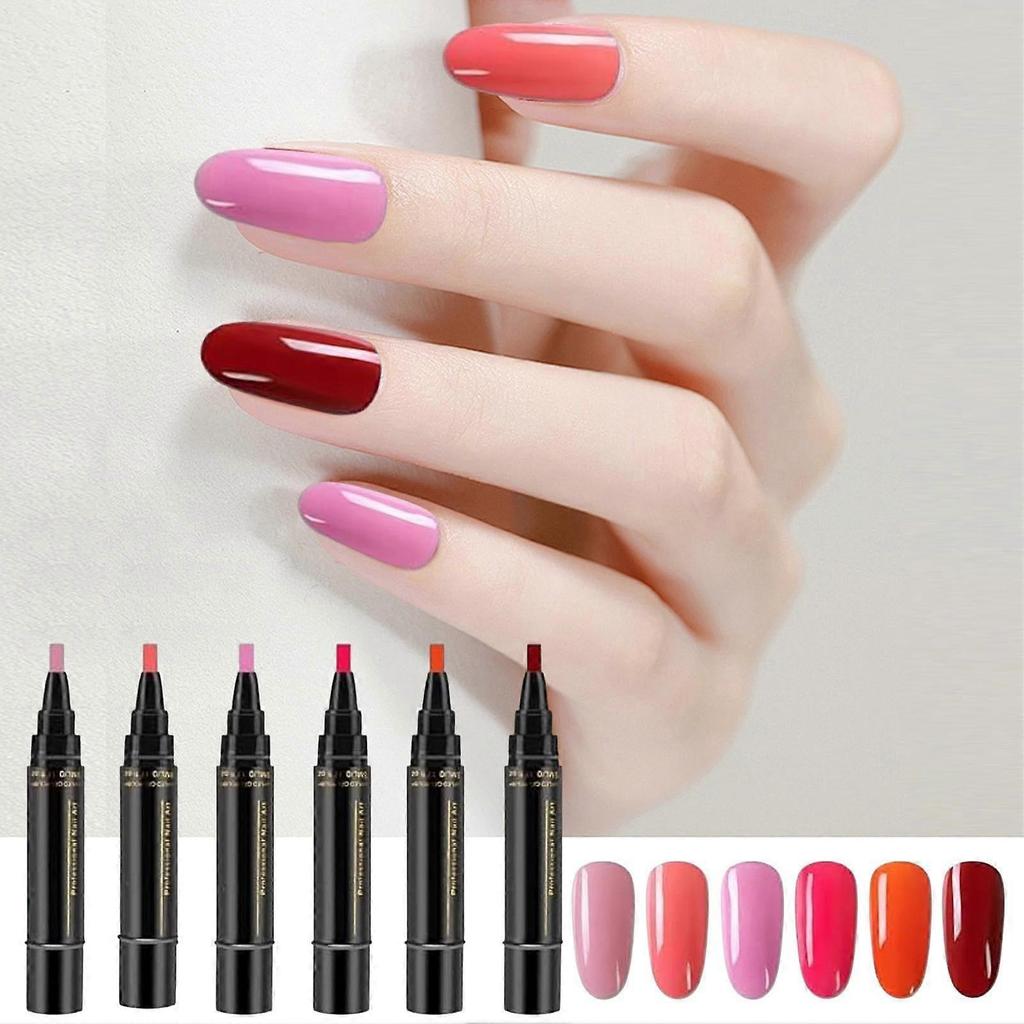 6-Color Quick-Dry Gel Nail Polish Pen Set, No UV Light Needed