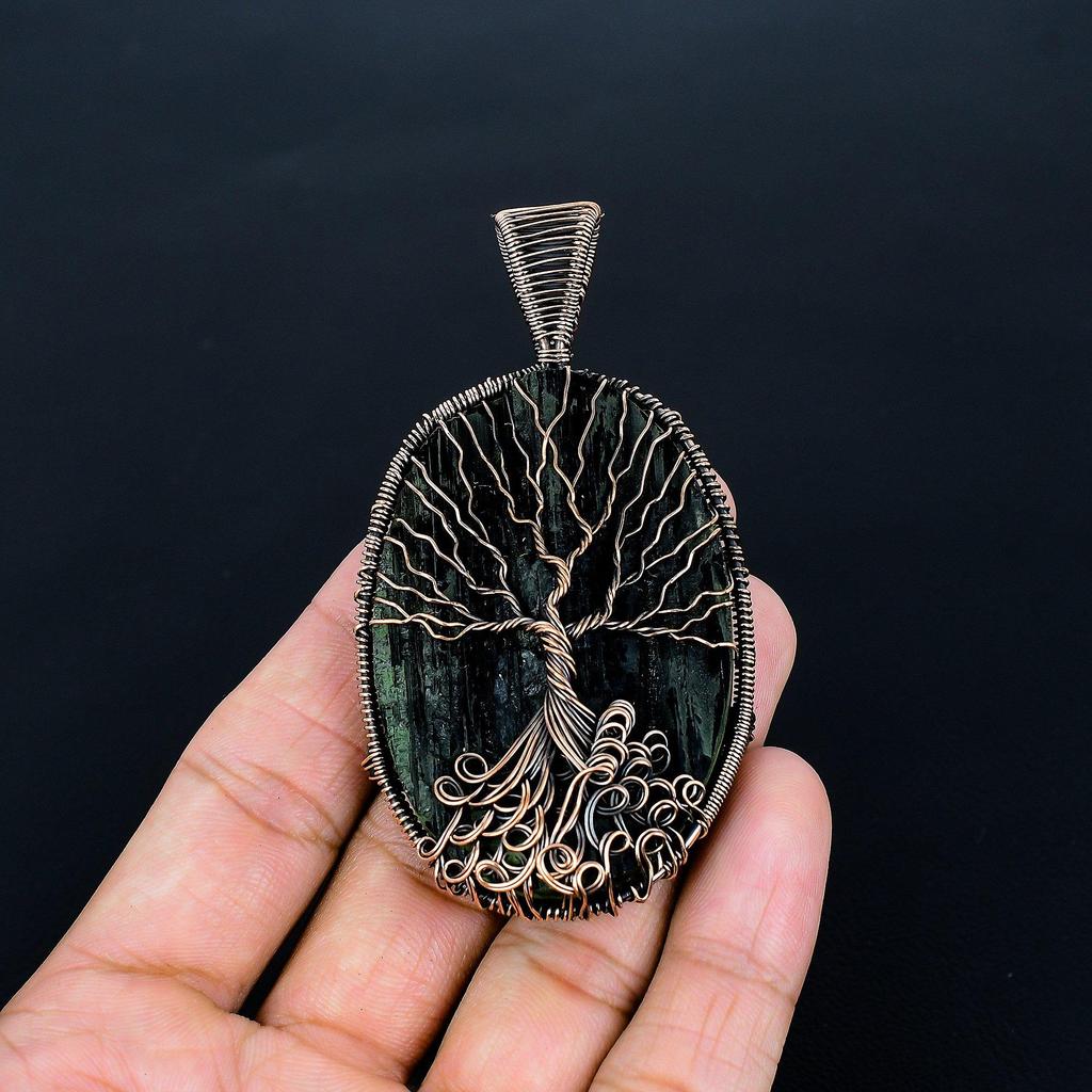 Подвеска Древо Жизни с черным турмалином, Подвеска из проволоки из меди 999 пробы, Ювелирные изделия с драгоценными камнями, Подвеска ручной работы, Удивительные украшения, Подарок для нее