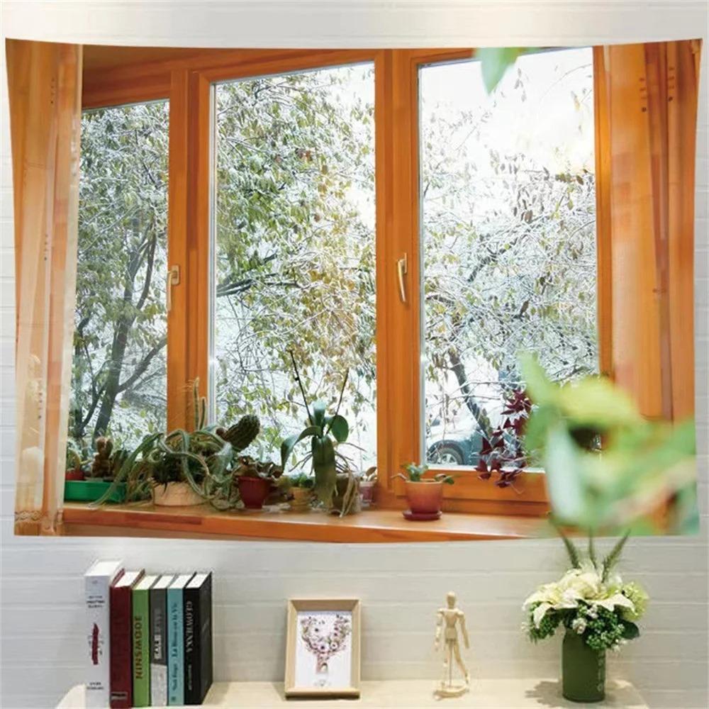 Fashion Home Decoration Tapestry Window Landscape Natural Ocean Pattern Bedroom Living Room Tapestry