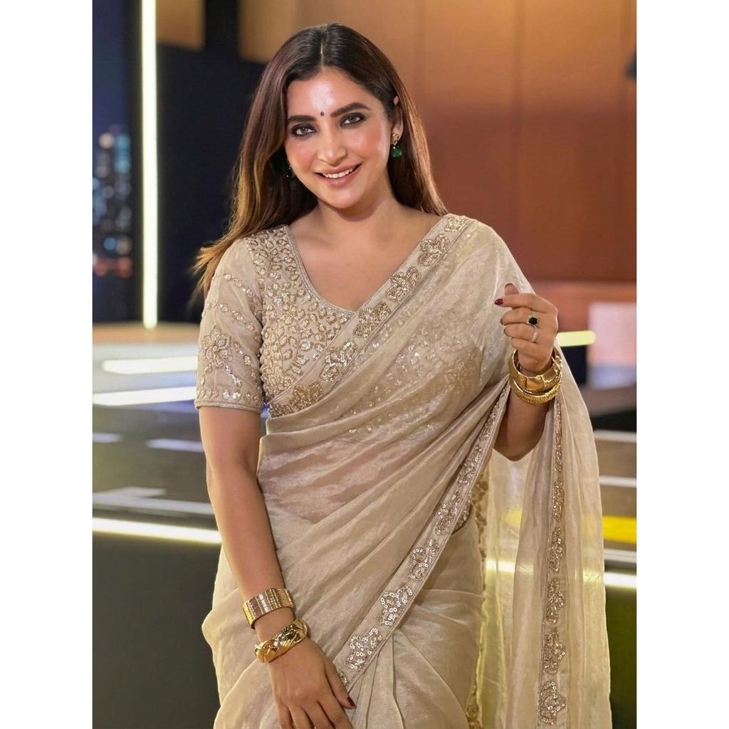 DESIGNER PARTY WEAR COLLECTION | Fendy Satin Silk Saree with Heavy Beads & Sequence Embroidery