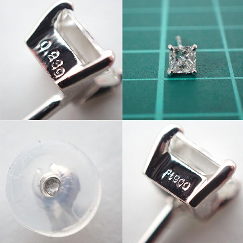 [Б/у] Серьги из платины 900 пробы с бриллиантами огранки «принцесса»/g441-53