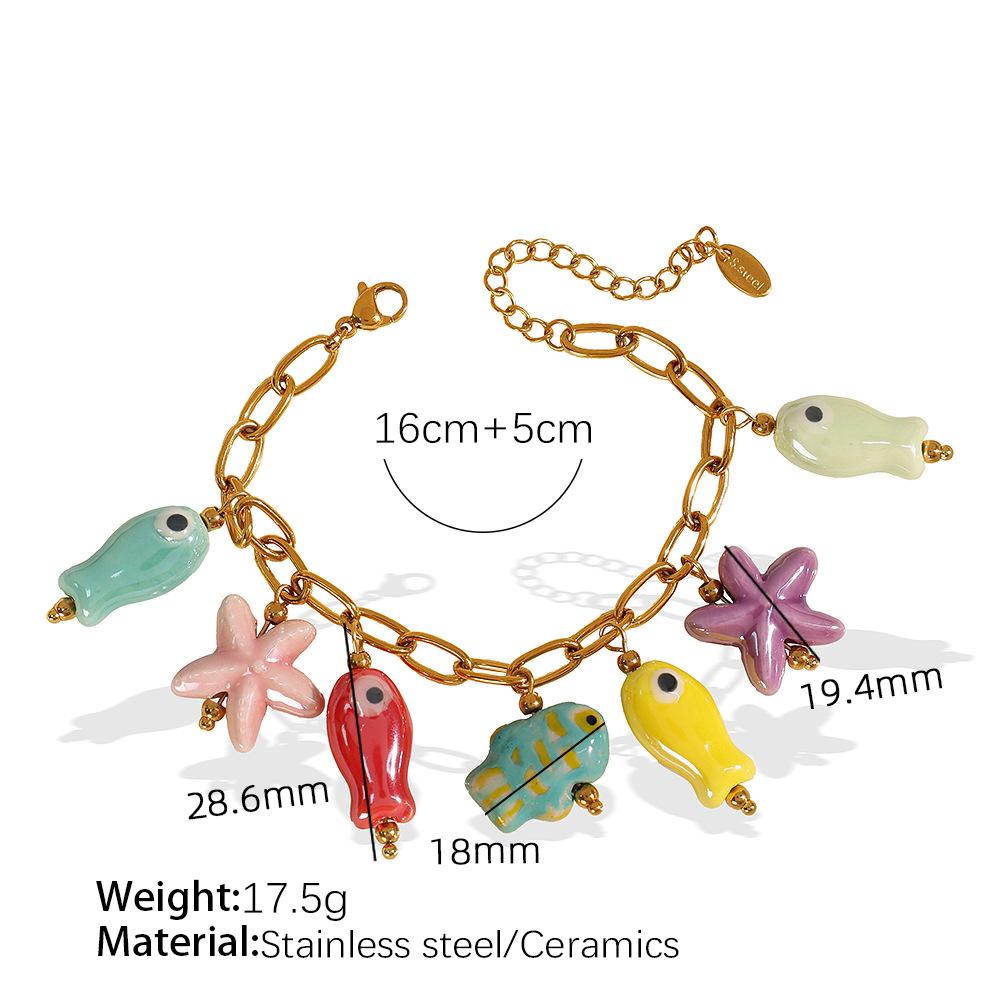 Stainless Steel Ceramic Starfish Fish Drop Y2K Necklace Bracelet Bangle for Women Tarnish Resistant Cute Handmade Jewelry New