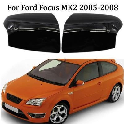 1 пара автомобильных крыльев, дверных зеркальных покрытий, корпус для Ford Focus MK2 2005 2006 2007 2008, глянцевый черный стиль, зеркала заднего вида из АБС-пластика
