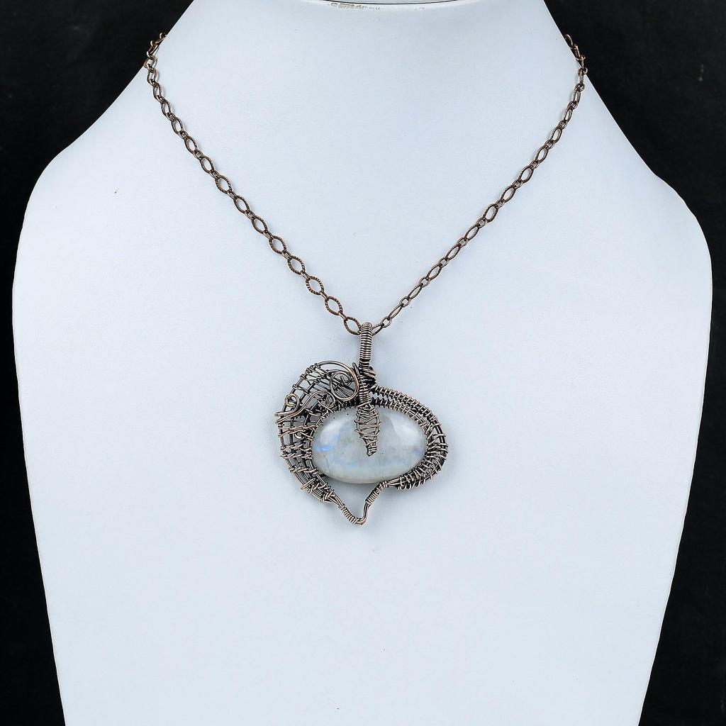 Подвеска Rainbow Moonstone, подвеска из медной проволоки с драгоценным камнем, подвеска ручной работы в стиле бохо, медная бижутерия, подвеска для подарка, ювелирные изделия с проволочной обмоткой