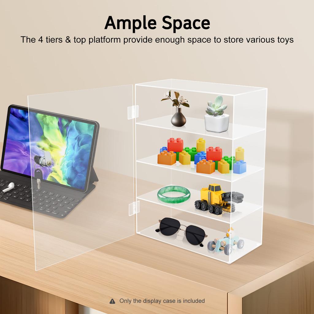 4-ярусная акриловая витрина с замком, современный прямоугольный шкаф-витрина с лазерной резкой, настольная многоярусная полка для коллекций