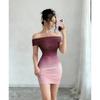 Fashion Gradient Pleated Off Shoulder High Waist Bodycon Mini Dress For Women