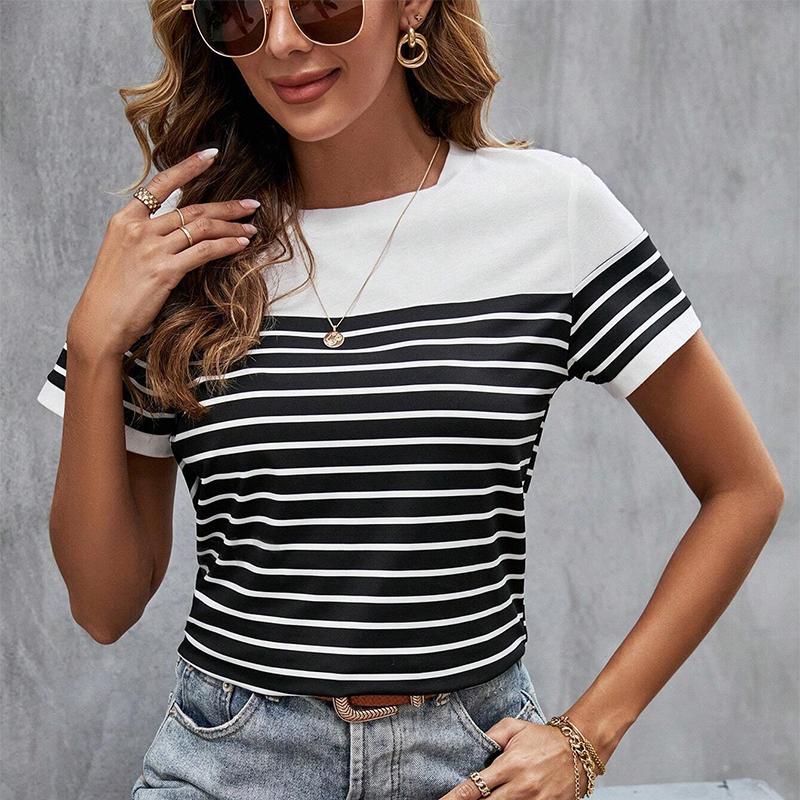 Fashion Women Creative Lines Print T Shirt Funny Casual O-neck Short Sleeves T-shirt Summer Female Tee Shirt