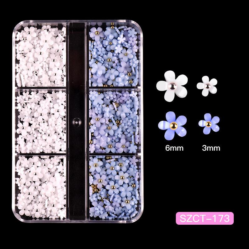 6 Grid Nail Art Jewelry Three-Dimensional Abs Resin Five-Petal Flower Nail Art Jewelry Mixed Color Mixed