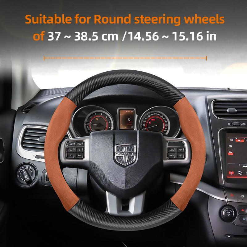 Suitable for Dodge Suede Matte Carbon Fiber Texture Steering Wheel Cover Suitable for Chenger Journey Charger Caliber Durango 1500 Grand Caravan WW7