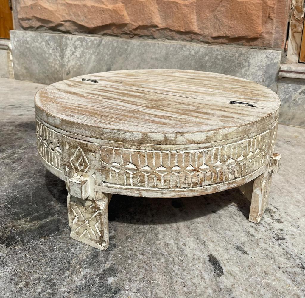 Wooden Indian Carving Coffee Table, Tea Table | Side End Table Home Decor Furniture-Round, Accent Table, Indian Traditional Furniture