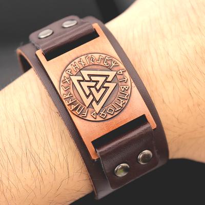 Винтажный скандинавский тотемный браслет викингов с треугольниками, очаровательный мужской кожаный браслет, новая мода, хип-хоп, панк, ювелирные изделия, аксессуары для вечеринки