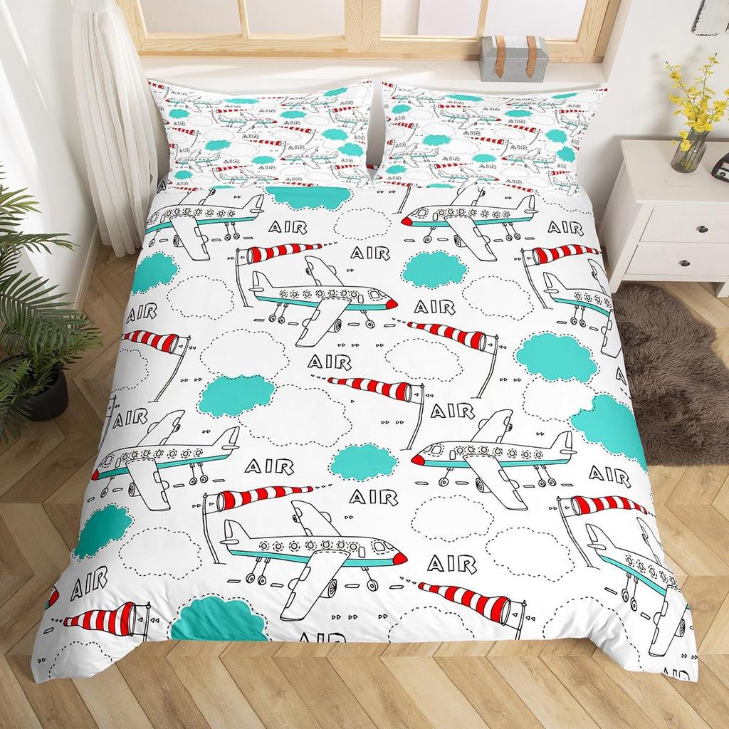 Пододеяльник с изображением самолета, мультяшный самолет, американский самолет, комплект постельного белья, облачный воздух, голубое небо, чехол для одеяла, красно-синий милый пододеяльник