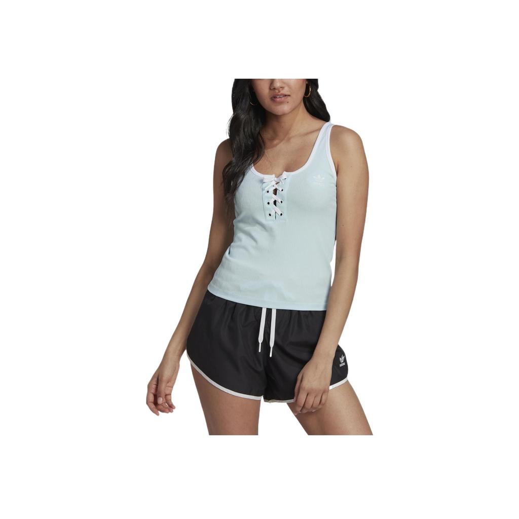 Adidas Originals Three Leaves Hot Girl Lace-Up Series 2022 Spring Autumn Sleeveless Breathable Fitted Straight Tube Tank Top Women Tops Blue HK5061