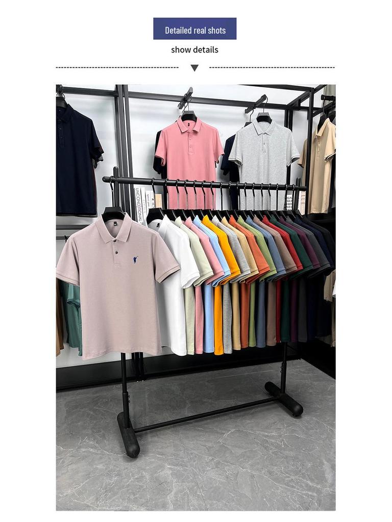 Мужская летняя футболка-поло из чистого хлопка с вышивкой логотипа пони 2025