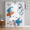 Синий Акула Персонаж Мультфильма Изолирован На Белом Фоне Шифоновые Прозрачные Шторы Гостиная Спальня Окно Вуаль Тюль Шторы
