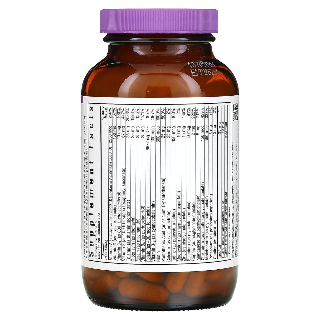 Bluebonnet Nutrition, Multi One, Ежедневная Мультивитаминная Комплексная Добавка, Без Железа, 120 Растительных Капсул