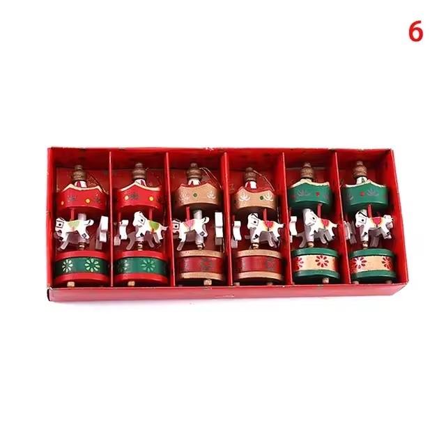 Рождественская деревянная карусель, миниатюрные украшения в виде лошади, подвесные подвески для рождественской елки, новогодний подарок, игрушка для ребенка, декор для домашней вечеринки