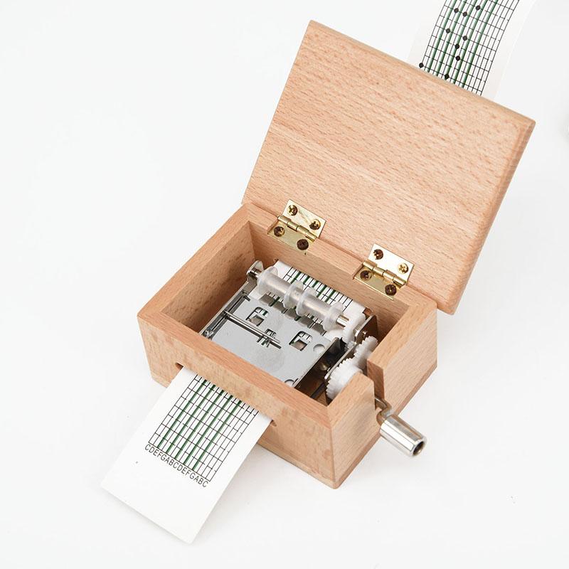 Wooden Hand Cranked Music Box with Paper Tapes and Puncher for Custom Music Composition and Creative DIY Entertainment
