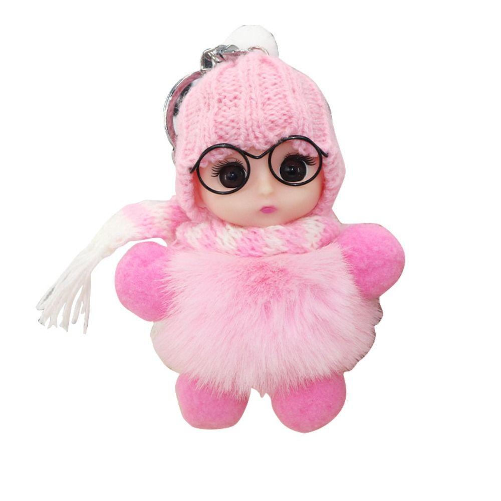 Baby Doll Pompom Keychain Eye Glass Doll Fluffy Doll Keychain Fur Ball Keyring  Jewelry Gift
