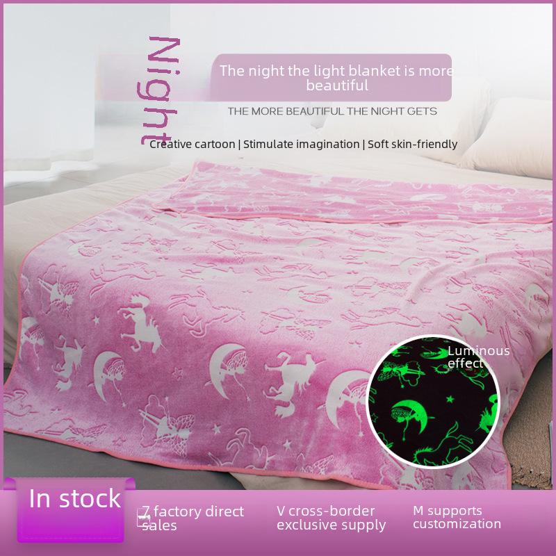 Luminous Double-Sided Flannel Unicorn Blanket for Kids