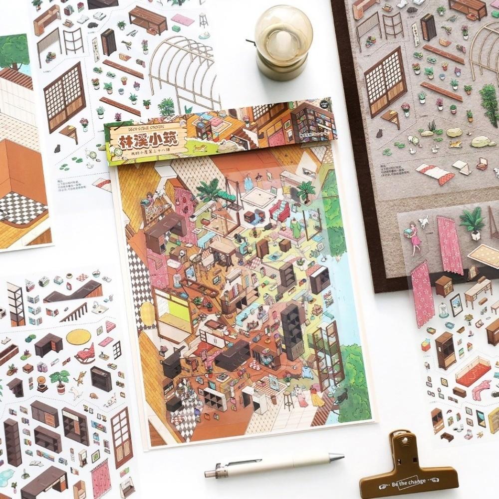 My Home Theme Landscape Stickers Cottage Scrapbook Stickers Cabin Scene Stickers Gift Giving
