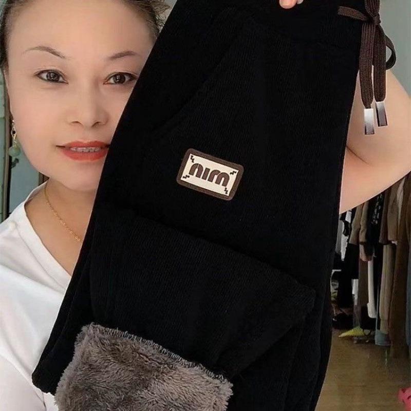 Женские плюшевые спортивные брюки из овечьей шерсти с высокой талией - Теплые, стройнящие, универсальные и утолщенные повседневные брюки-морковки для зимы