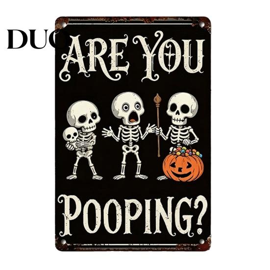 Durable Metal Hanging Sign Retro Halloween Wall Sign, Pumpkin Ghost Bathroom Distressed Signage Art Witch Cat Festival for Bar Home Room Decor