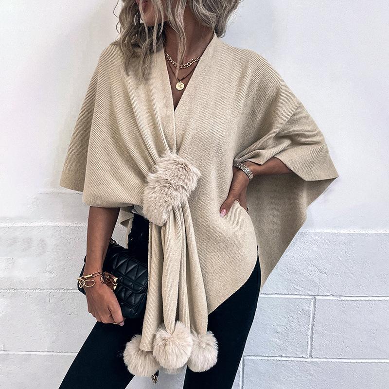 Autumn and Winter Women Loose Bat Sleeve Cross Border Cloak Cardigan Knitwear V-Neck Sweater