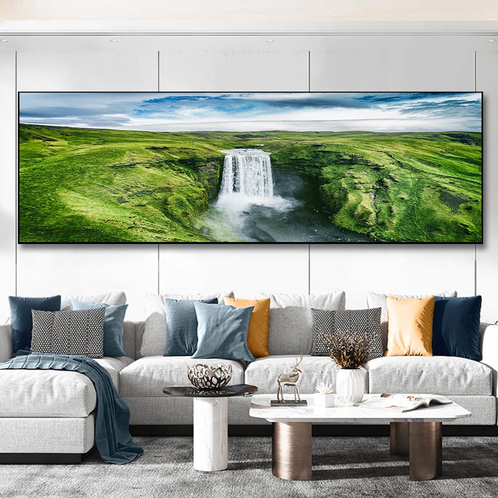 Природа Исландии зеленая трава водопад холст картины скандинавские пейзажи постеры и принты настенные художественные фотографии домашний декор без рамки