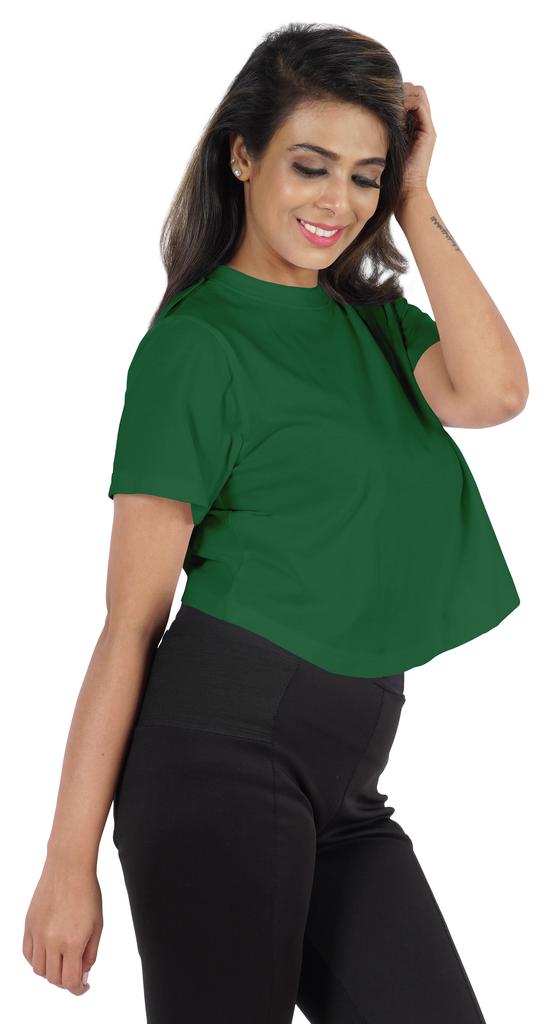 Inkmeso Short Sleeve Casual Cropped Tee For Womens Solid Crew Neck Crop Top