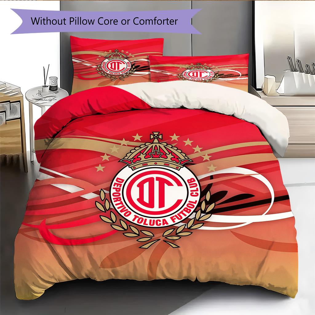 Club Deportivo Toluca Football Club Pattern Bedding Quilt Set Home Decoration Gift (1 * duvet cover + 2 * pillowcase without core)