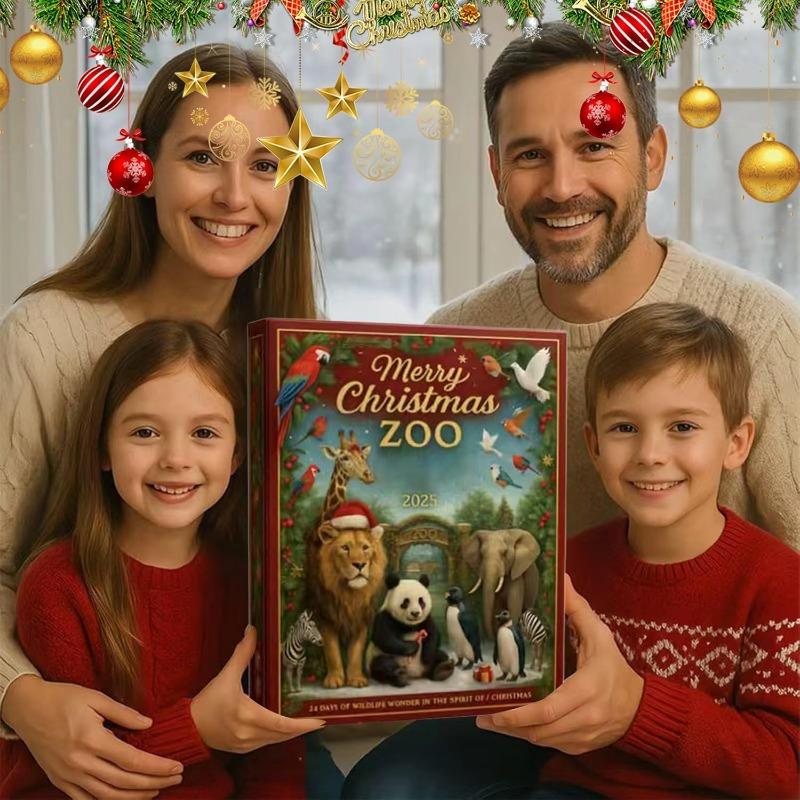 Zoo Advent Calendar, Merry Christmas Countdown Calendar with 2D Flat Acrylic Animal Collectible Pendant, 24 PCS Animal Ornaments for Teens Kids