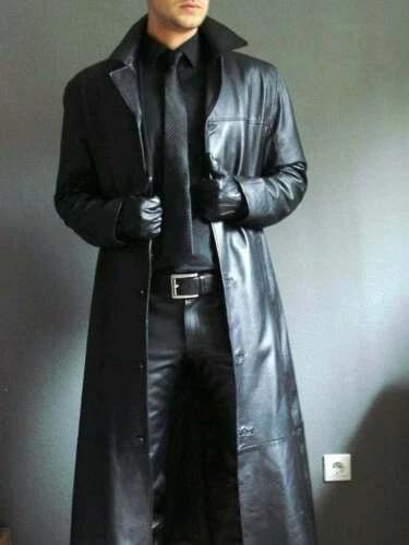 Trench Coat Business Stylish Black New Men's Handmade Halloween Lambskin Leather