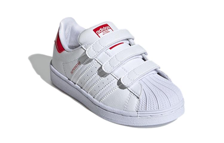 adidas Детские низкие скейтбордистские кроссовки Originals SUPERSTAR CF C на шнуровке, белые с красными вставками, модель FX7170.