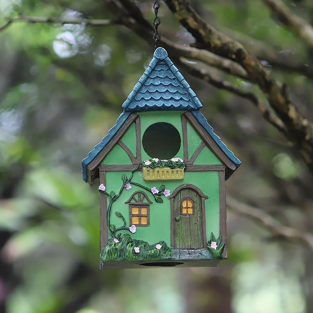 Resin Bird House Outdoor Hanging Feeder Nest Box Garden Yard Decor Craft Ornament