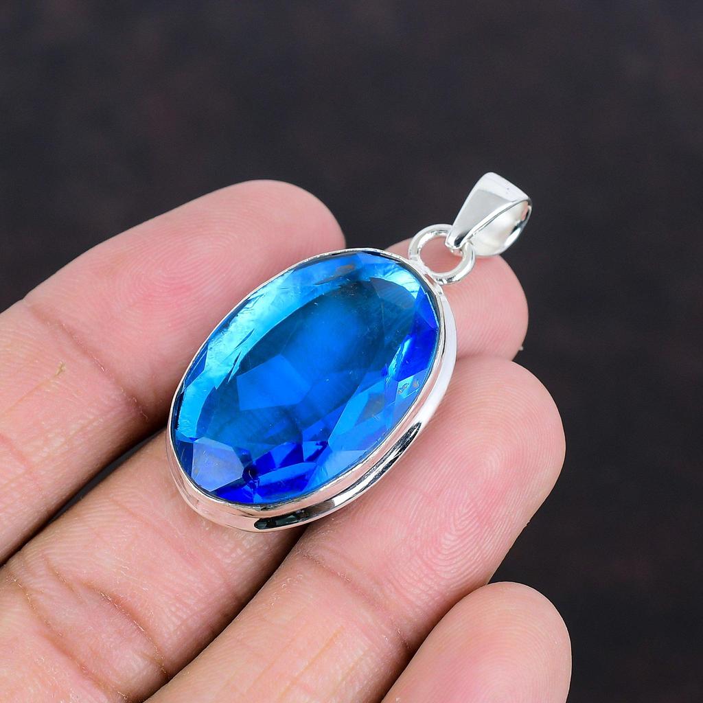 Faceted London Blue Topaz Pendant Real Gemstone Pendant Amazing Jewelry 925 Sterling Silver Pendant Handmade Dainty Pendant Gifts For Friend