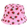 Double Sided Summer Strawberry Printed Fisherman Hat Outdoor Beach Sunshade Cap