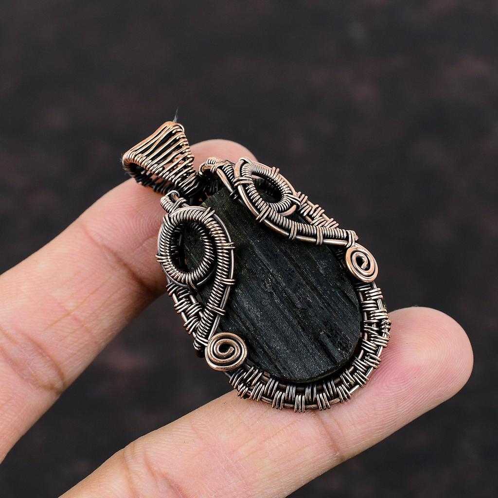 Black Tourmaline Rough Pendant Copper Wire Wrapped Pendant Natural Gemstone Pendant Copper Wire Wrap Jewelry Gift For Women Handmade Pendant