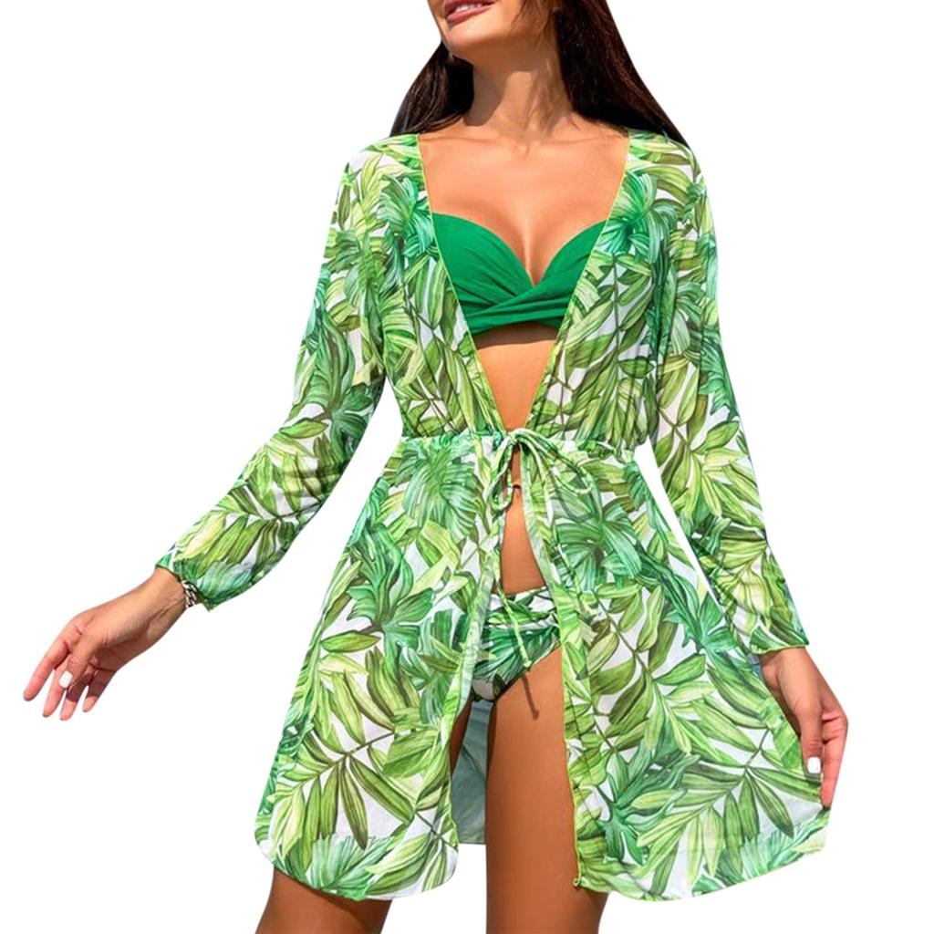 Женский сексуальный купальник из двух частей, однотонный купальник с высокой талией и принтом, комплект из трех частей