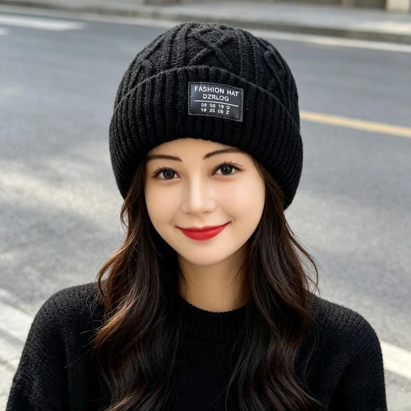 Autumn and winter hats women's fashion versatile ear protectors pullover hats show a small face outdoor cold-proof plush warm knitted wool hats