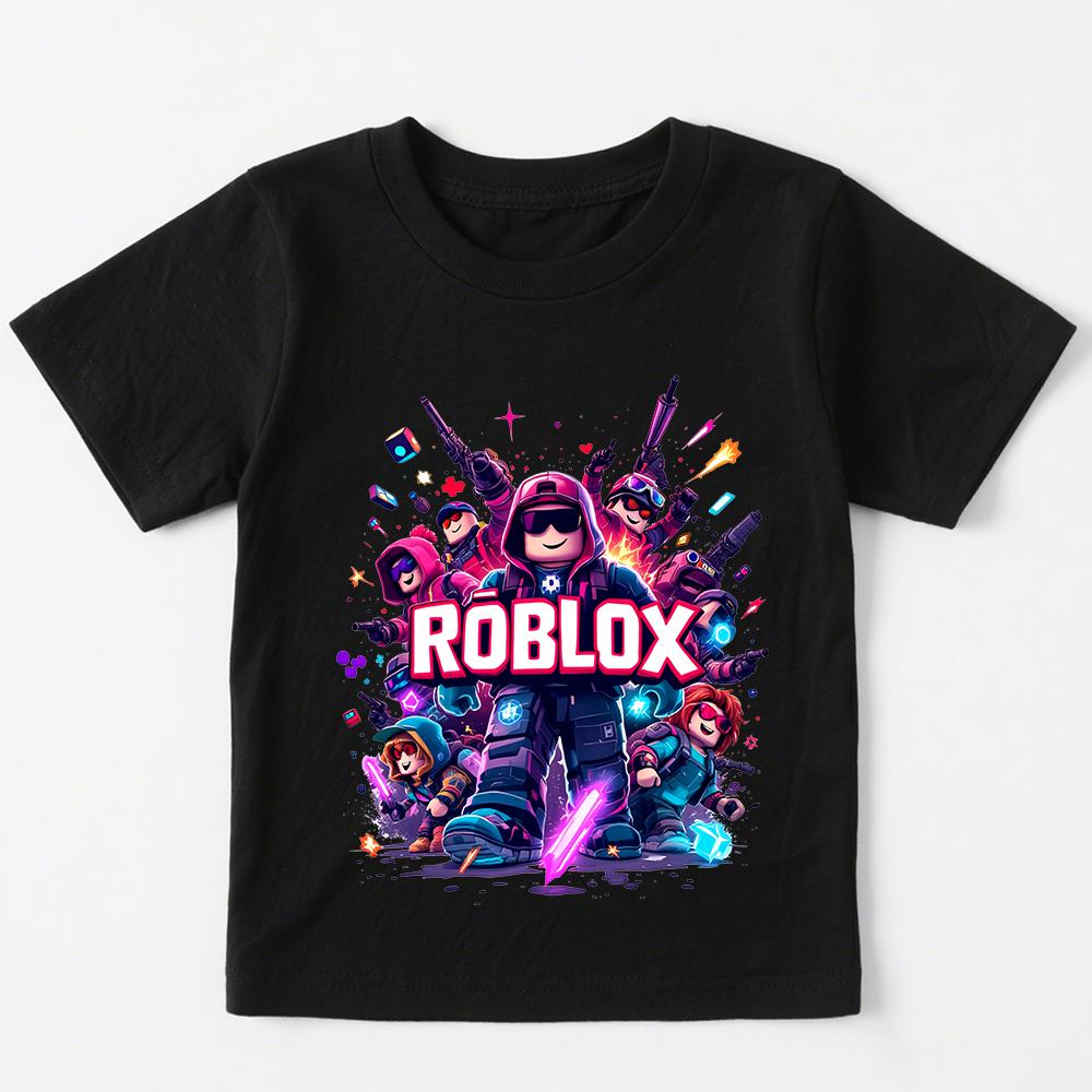 Игровая футболка Roblox из хлопка для детей, мальчиков и девочек, с коротким рукавом, детская футболка с принтом, повседневная одежда для игр