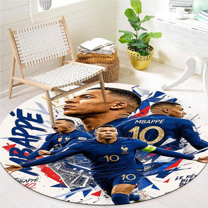 Kylian Mbappe Round Area Rug,Carpet Rug for Living Room Bedroom Sofa Playroom Decor,Non-slip Floor Mat