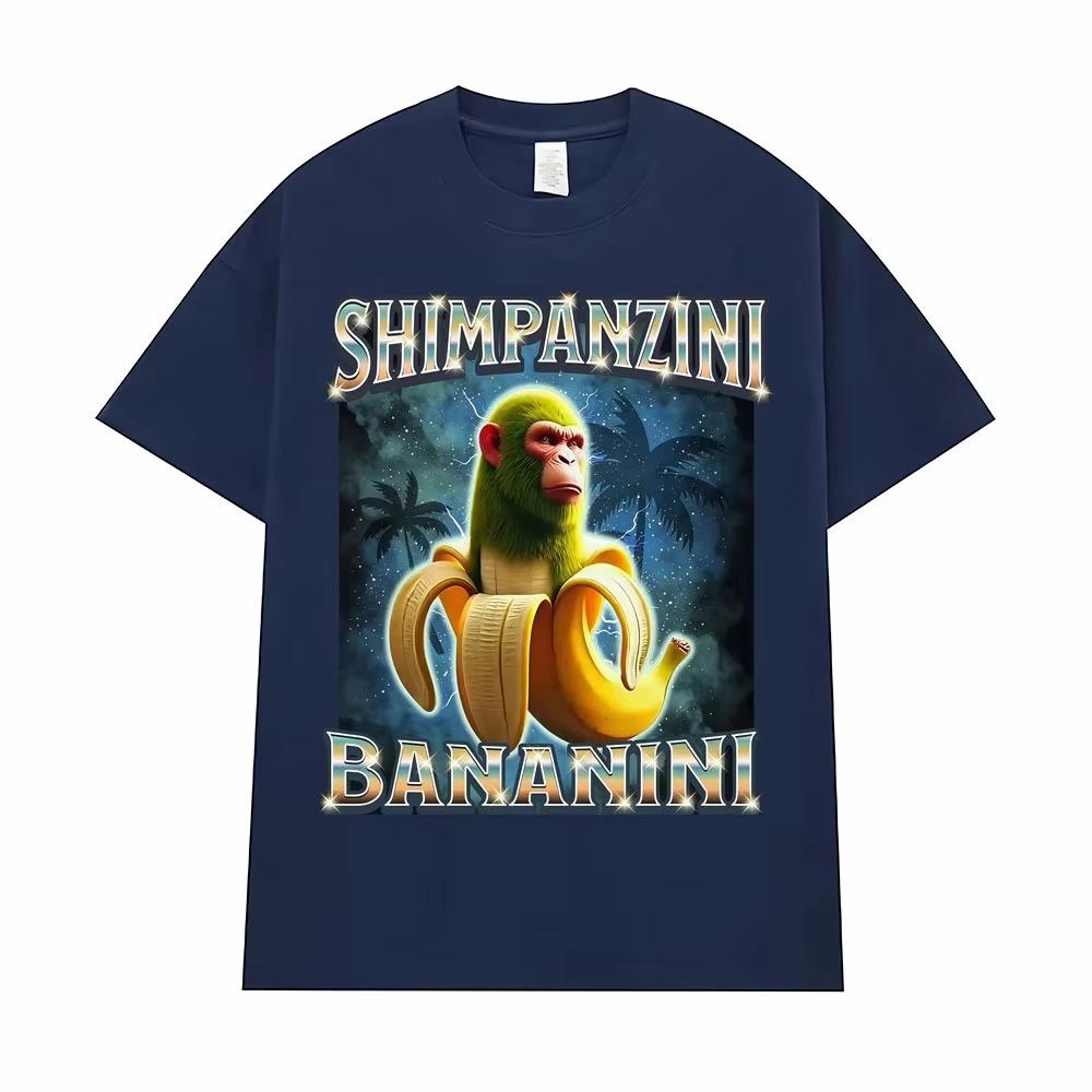Футболка Shimpanzini Bananini Итальянский маразм Смешной мем про обезьяну Футболки Мужская Женская Мода Юмор Стиль Футболка с коротким рукавом Топы