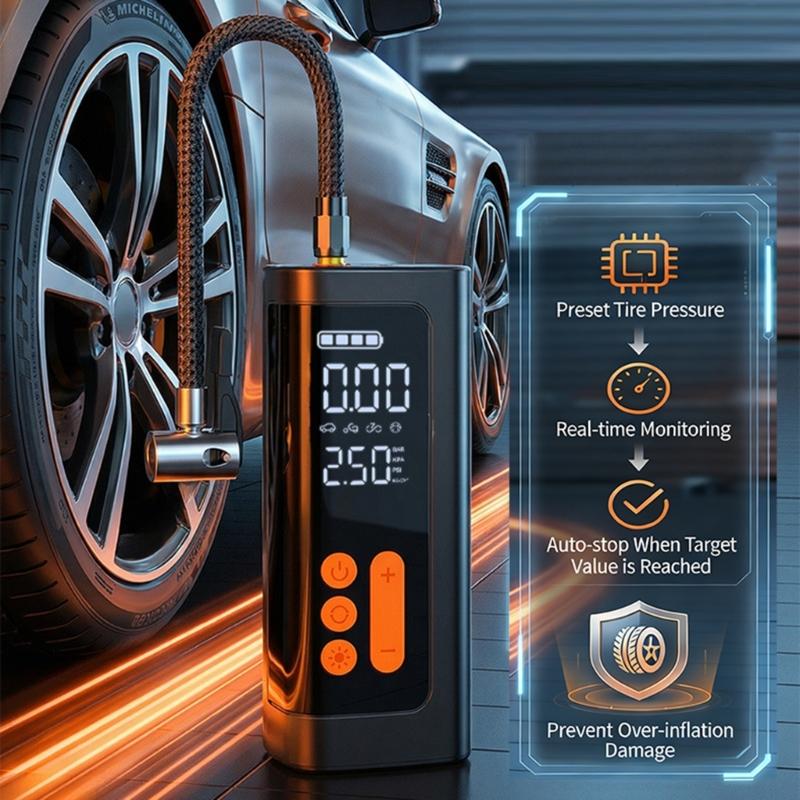Беспроводной насос для шин с цифровым дисплеем 150PSI, перезаряжаемая батарея, для автомобилей, мотоциклов, мячей, игрушек для бассейна