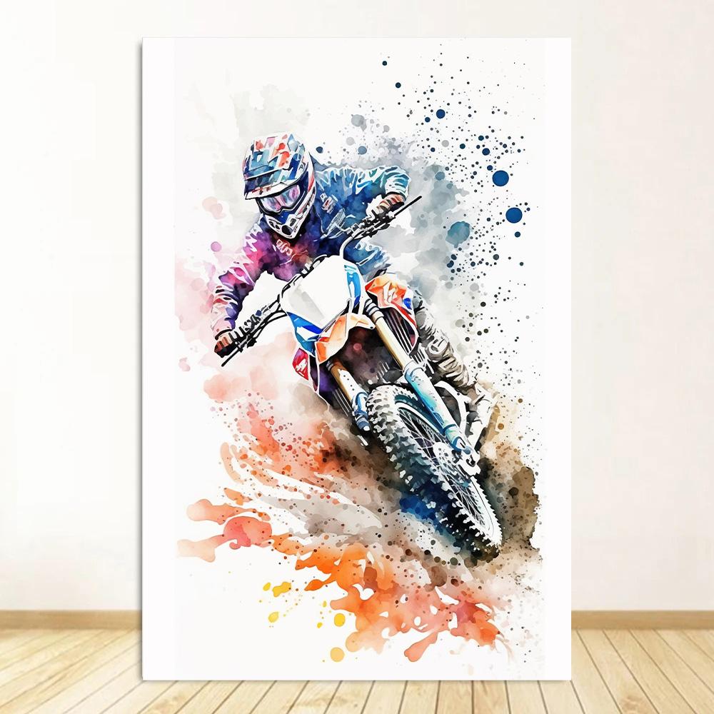 Акварельные постеры с мотоциклами для мотокросса, принты, холст, живопись, мотоцикл, мотоцикл, настенная картина для комнаты, домашний декор, подарок байкеру