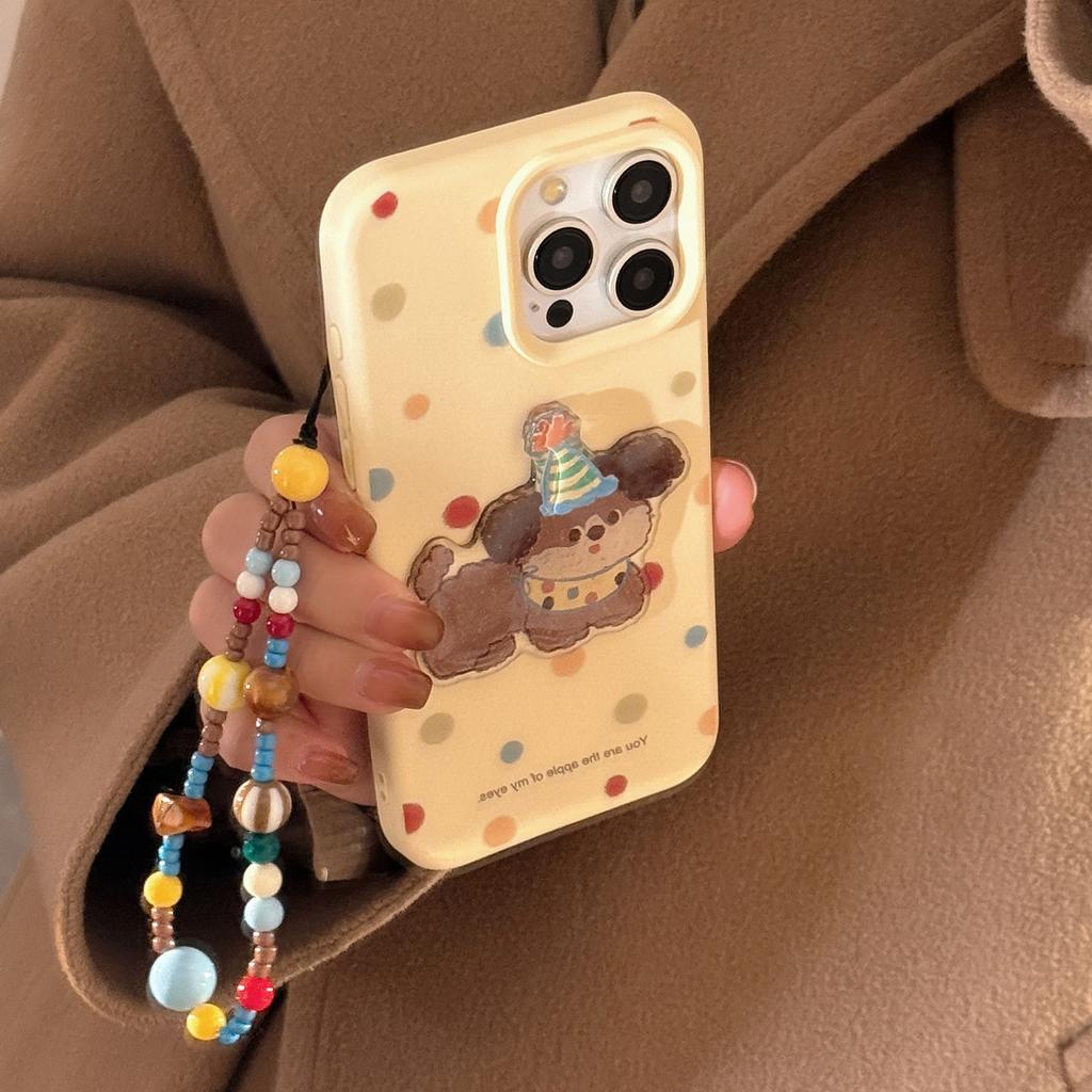 For Apple 16 Mobile Phone Case 17 Korean Style Polka Dot Three-dimensional Puppy for IPhone 13 Hanging Chain 15 Promax Soft Case 12